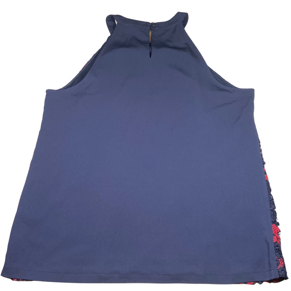Banana Republic Tank Top Womens Large Navy Blue Red Floral Lace Sleeveless Shirt - Picture 2 of 7